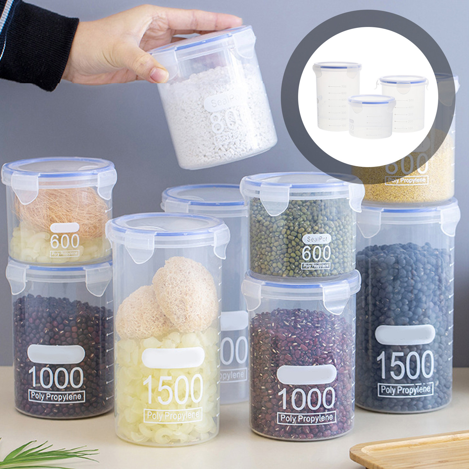 Food Storage Jars & Containers - 6 Potes Herméticos de Armazenamento, Recipientes