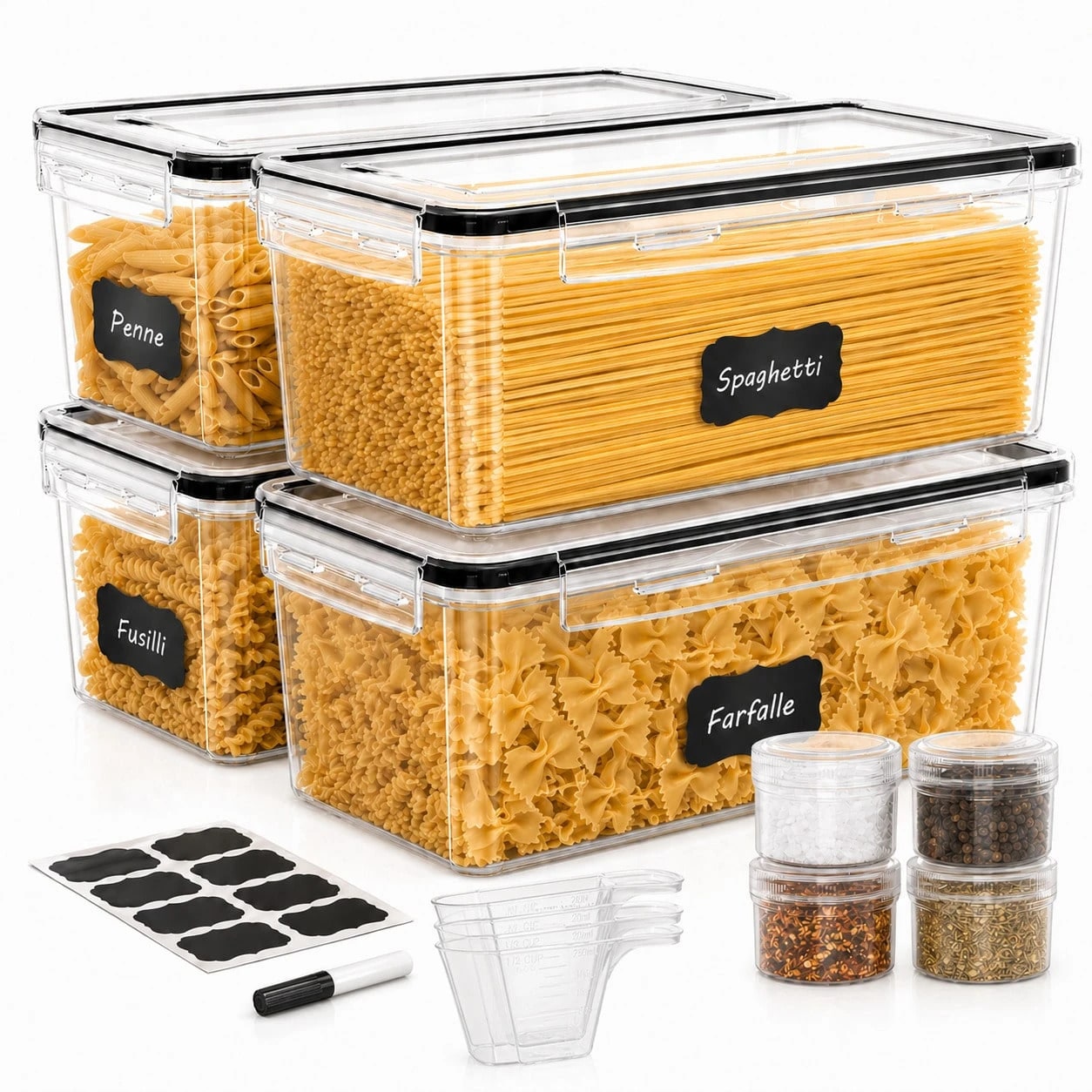 Food Storage Acrylic Containers - Conjunto de 8 Recipientes Herméticos Grandes