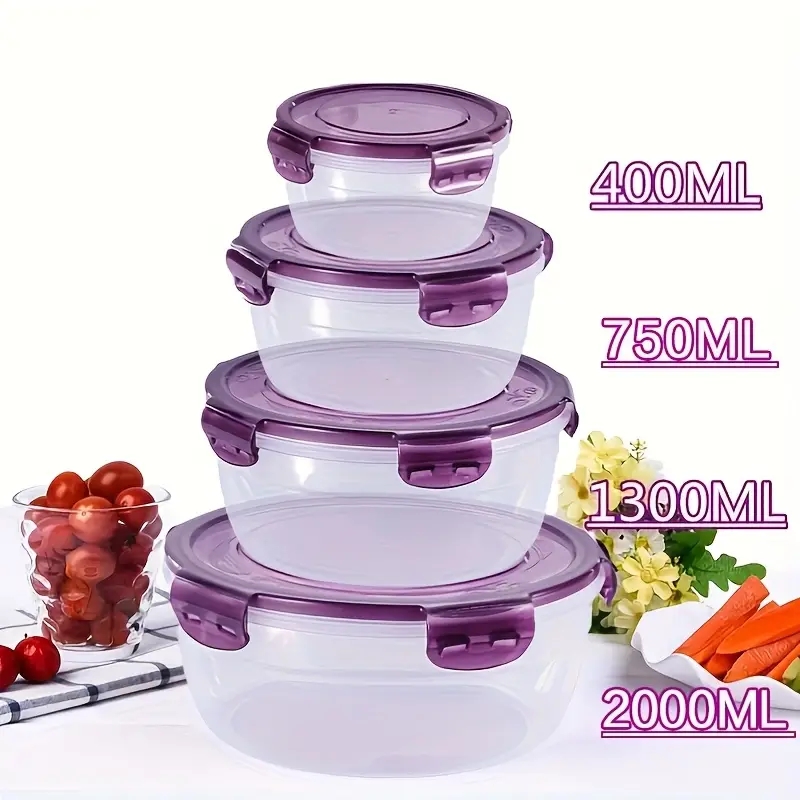 Food Storage Lunch Box - 4 Recipientes Plásticos para Armazenamento de