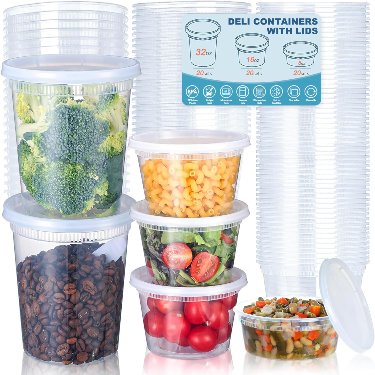 Food Storage Plastic Containers With Lids - 24 recipientes de armazenamento de alimentos