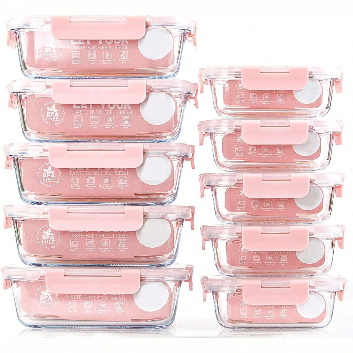 Food Storage Square Containers - Conjunto de 10 Recipientes de Vidro