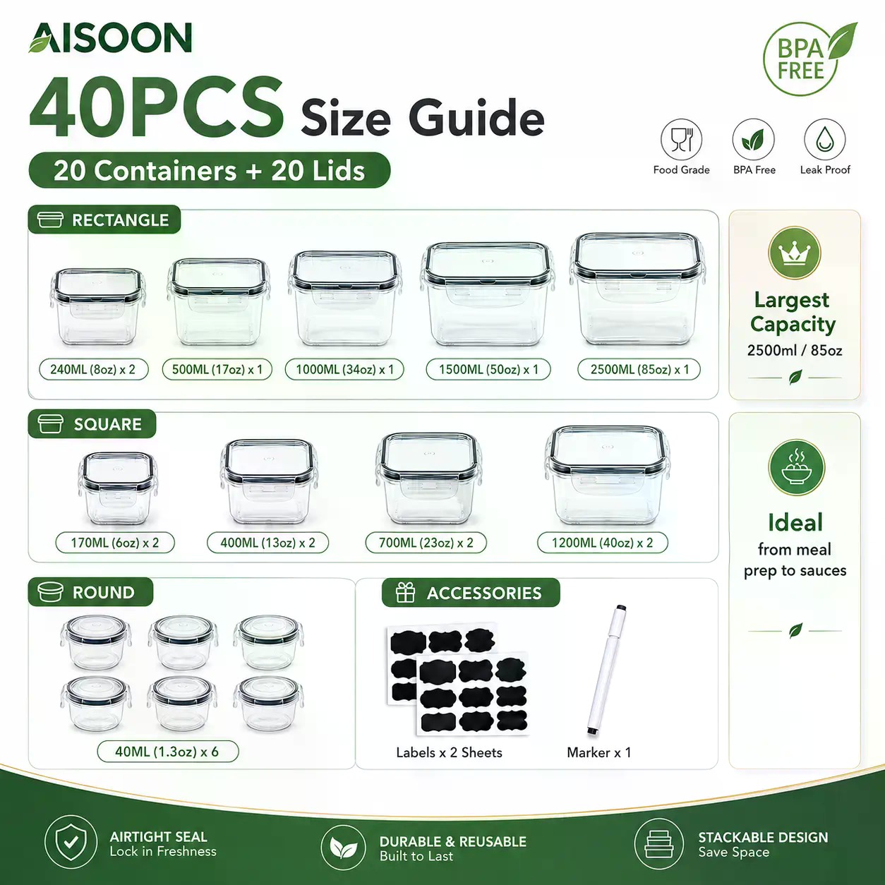 Conjunto de 40 Recipientes de  - Food Storage Square Containers avaliação e preço